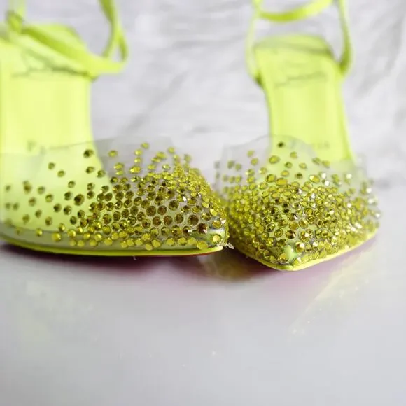Christian Louboutin Spikaqueen 100 Crystal Neon Yellow Green Clear Pumps Size 37 - Picture 5 of 16